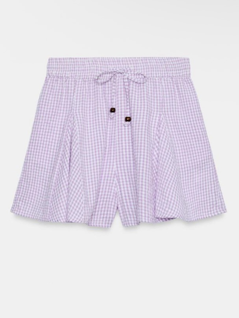 ZARA High Waist 100% Cotton check Flared Skort with Drawstring | Light Mauve